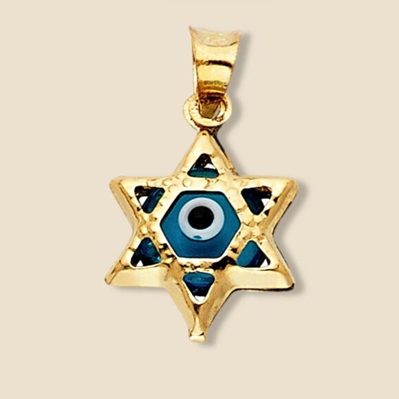 14k Real Yellow Gold Evil Eye Star Charm Pendant | evil eye charm | Git | - Picture 2 of 4